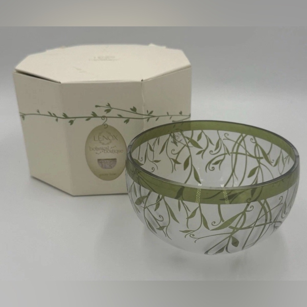 Lenox Botanical Boutique Peony Bowl Etched Frosted Glass 5" Width In Box